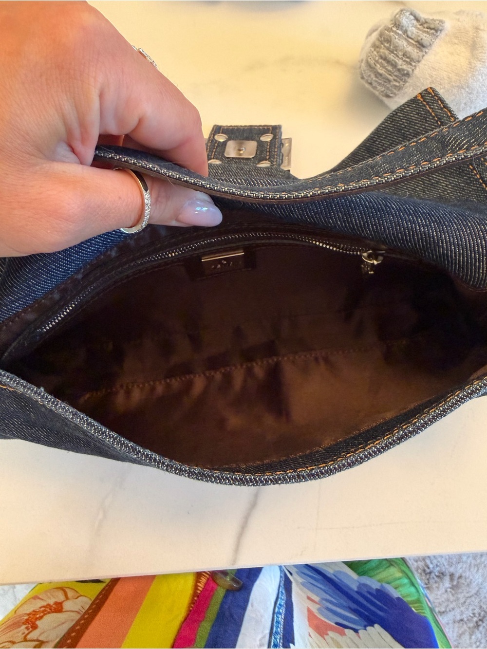 Fendi Denim Baguette Shoulder Bag - Dark Blue with Silver Hardware - Picture 6 of 8